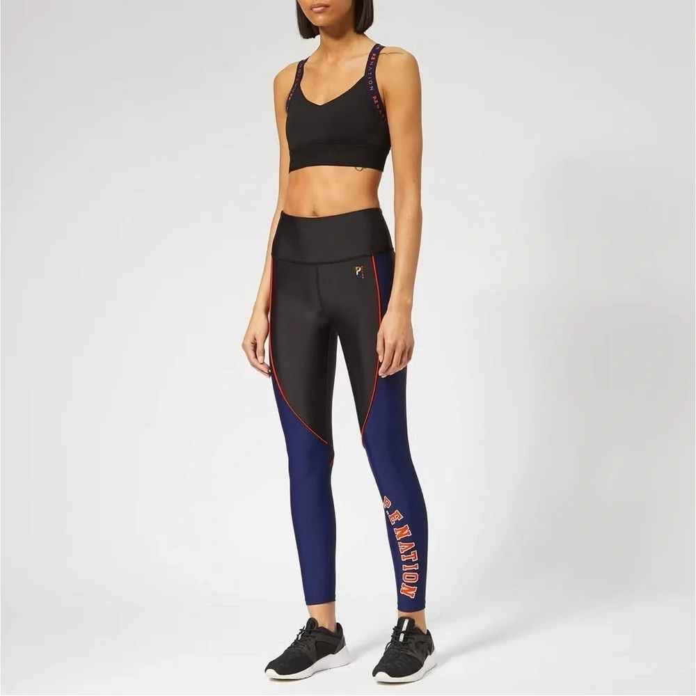 P.E Nation Women's Rally Leggings Black Navy Blue Sz M
